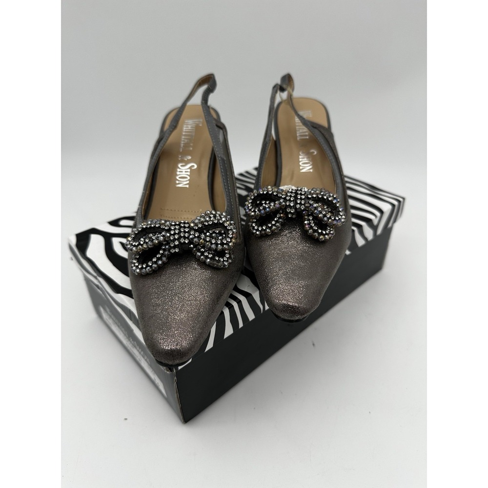 Embellished Metallic Gray Slingback Heels